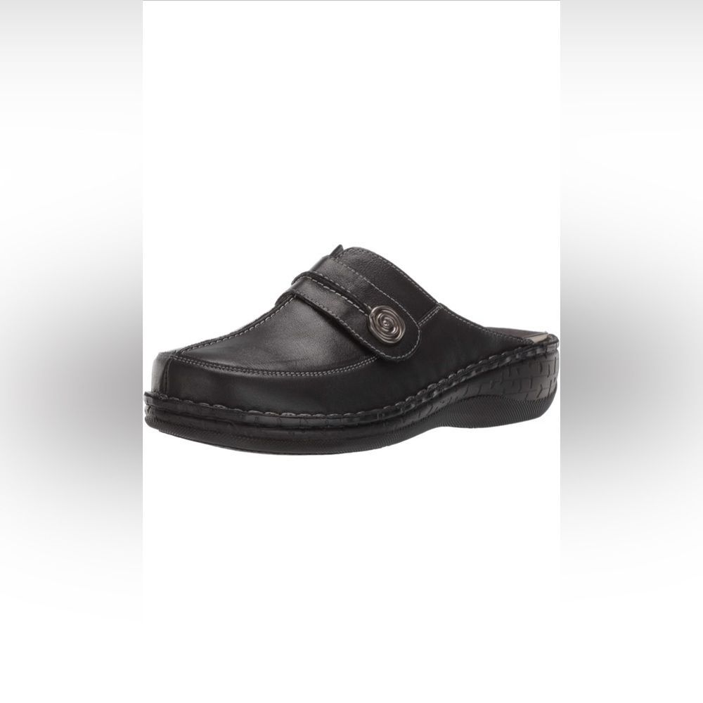 Propét Black Leather Clog Mules Shoes Women 8 W Comfort Orthopedic Y2K Minimal